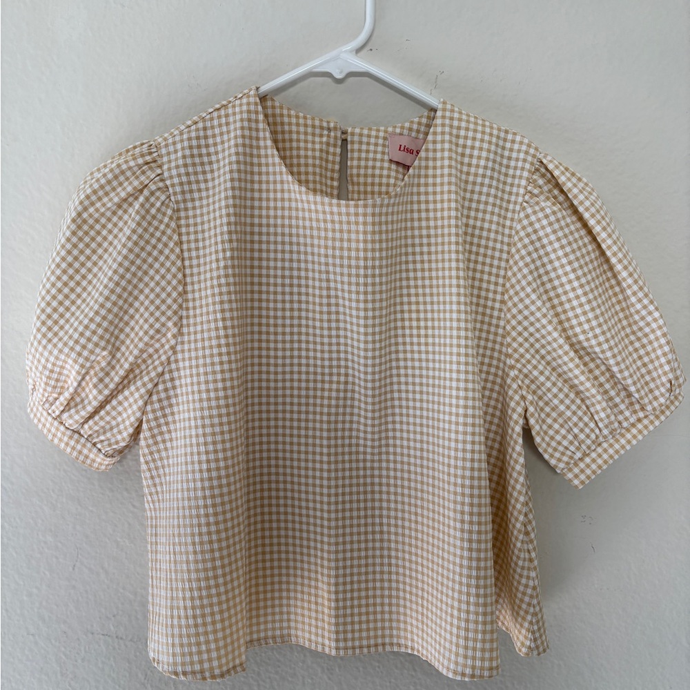 Gingham Puff Sleeve Top - Cream